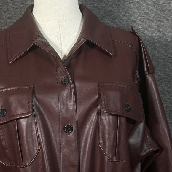 Marissa Webb Faux Leather Shacket Burgundy Long Sleeve Oversized Jacket Size 10 - Picture 6 of 13